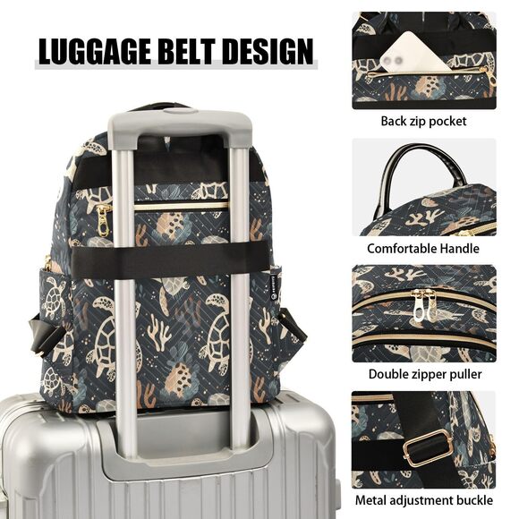 6026 Sea Turtle Coral Reef Black Backpack Purse Fashion Shoulder Bag